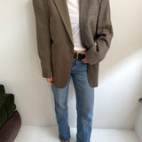 Brown solid and houndstooth contrasted blazer