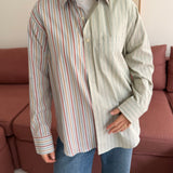 Brown and green pinstriped contrasted shirt
