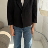 Cropped boxy blazer in black pinstriped
