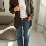 Contrasted blazer in warm grey herringbone and houndstooth (Express shipping)