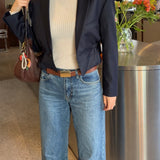 Cinched waist cropped blazer in navy