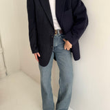 Blue heavy wool and tweed contrasted blazer