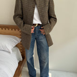 Stunning high neck collarless jacket in tweed