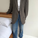 Contrasted blazer in houndstooth and herringbone