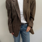 Contrasted blazer in brown herringbone and plaid