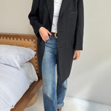 Dark grey herringbone coat in wool