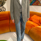 Grey herringbone blazer with vintage initials