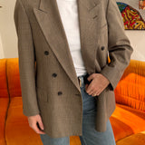 Checkered double breasted button back blazer