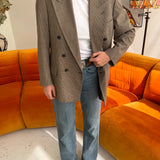 Checkered double breasted button back blazer