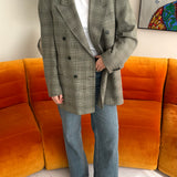 Houndstooth plaid green button back blazer