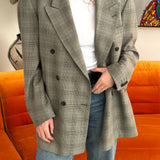 Houndstooth plaid green button back blazer