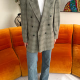 Houndstooth plaid green button back blazer