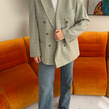 Plaid greenish double breasted button back blazer