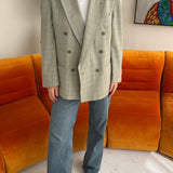 Plaid greenish double breasted button back blazer