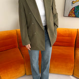 Green double breasted button back blazer in green