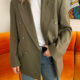 Green double breasted button back blazer in green