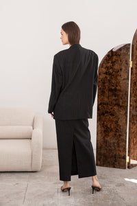 Beautiful skirt suit in black pinstriped wool