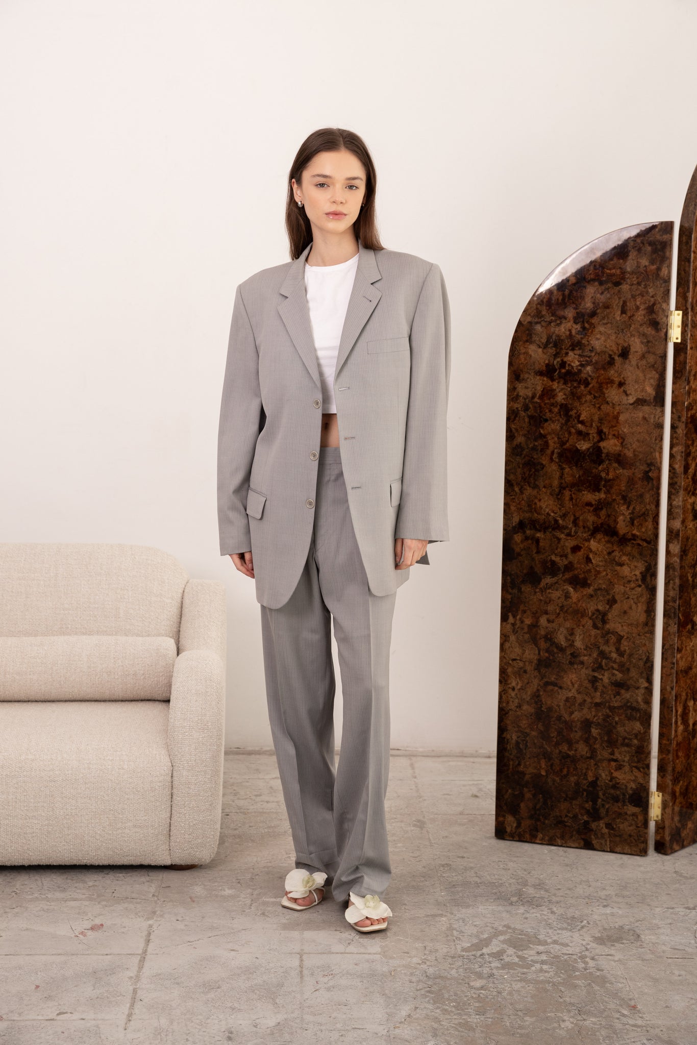 Vintage Christian Dior pale grey suit