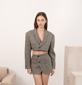 Cropped skirt suit in checkered wool