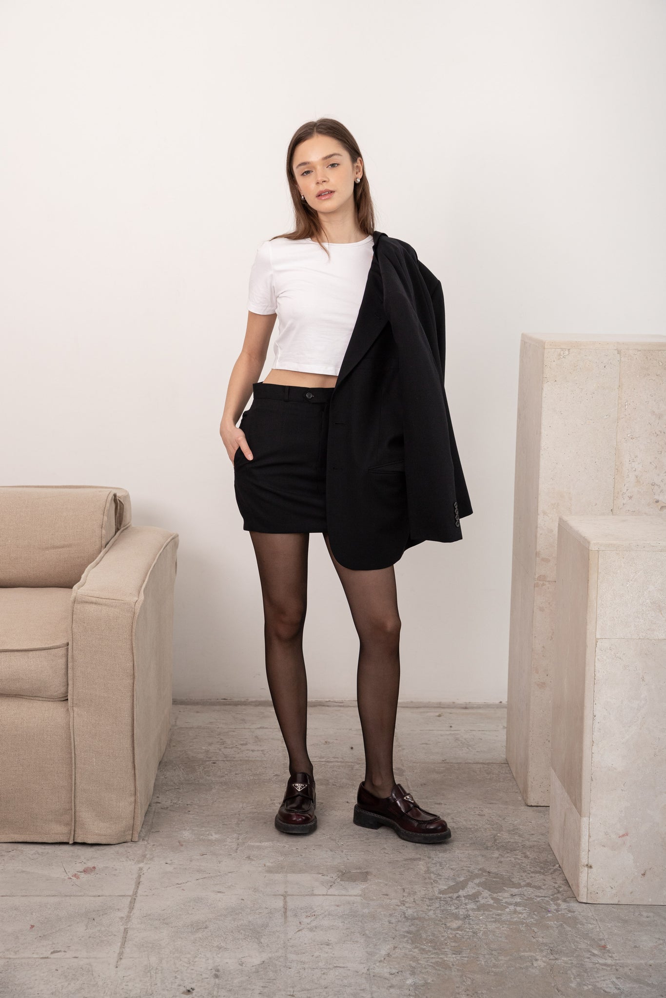 Mini skirt and blazer in black