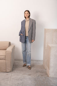 Blue and pale grey silk contrasted blazer
