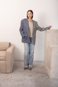 Blue and pale grey silk contrasted blazer