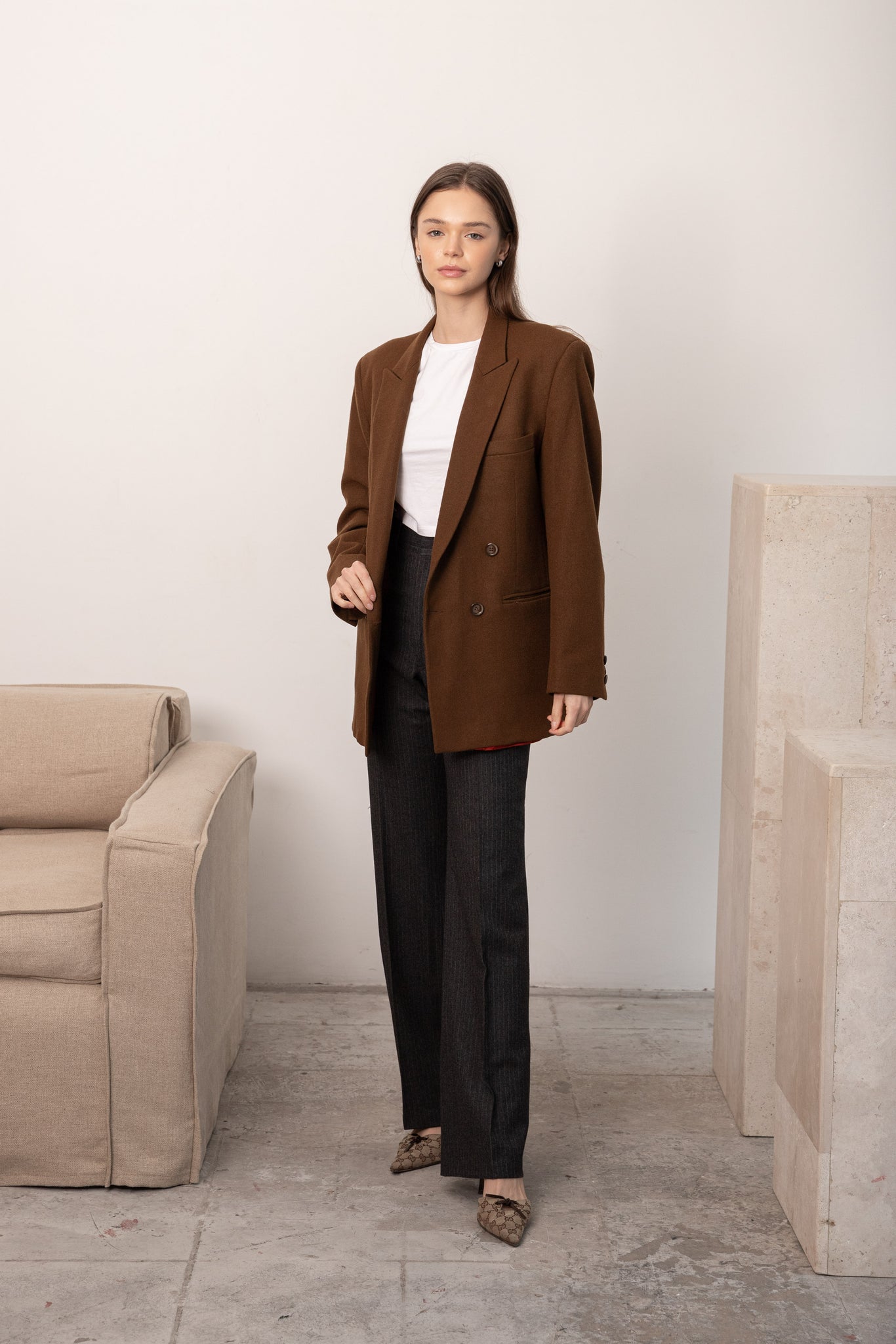 Brown double breasted wool blazer