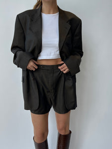 Deep brown blazer shorts set