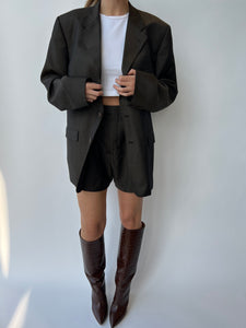 Deep brown blazer shorts set