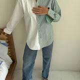 White and green striped contrasted shirt