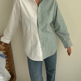 White and green striped contrasted shirt