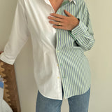 White and green striped contrasted shirt