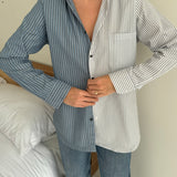 White and blue striped contrasted shirt