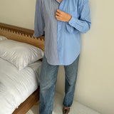 Solid blue and blue pinstriped contrasted shirt
