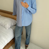 Solid blue and blue pinstriped contrasted shirt