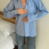 Solid blue and blue pinstriped contrasted shirt
