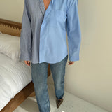 Solid blue and blue pinstriped contrasted shirt
