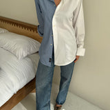 White and blue pinstriped contrasted shirt