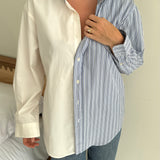 Off white and blue striped shirt