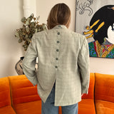 Plaid greenish double breasted button back blazer