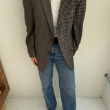 Grey and blue houndstooth contrasted blazer