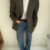 Grey and blue houndstooth contrasted blazer