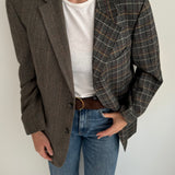 Grey and blue houndstooth contrasted blazer