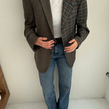 Grey and blue houndstooth contrasted blazer