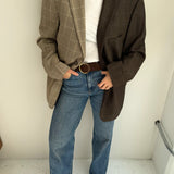 Checkered chocolate and beige houndstooth contrasted blazer