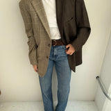 Checkered chocolate and beige houndstooth contrasted blazer
