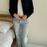 Heavy blue wool bomber jacket