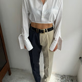 Blue and ecru contrasted pants