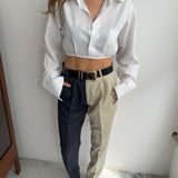 Blue and ecru contrasted pants