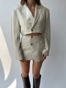 White linen skirt set